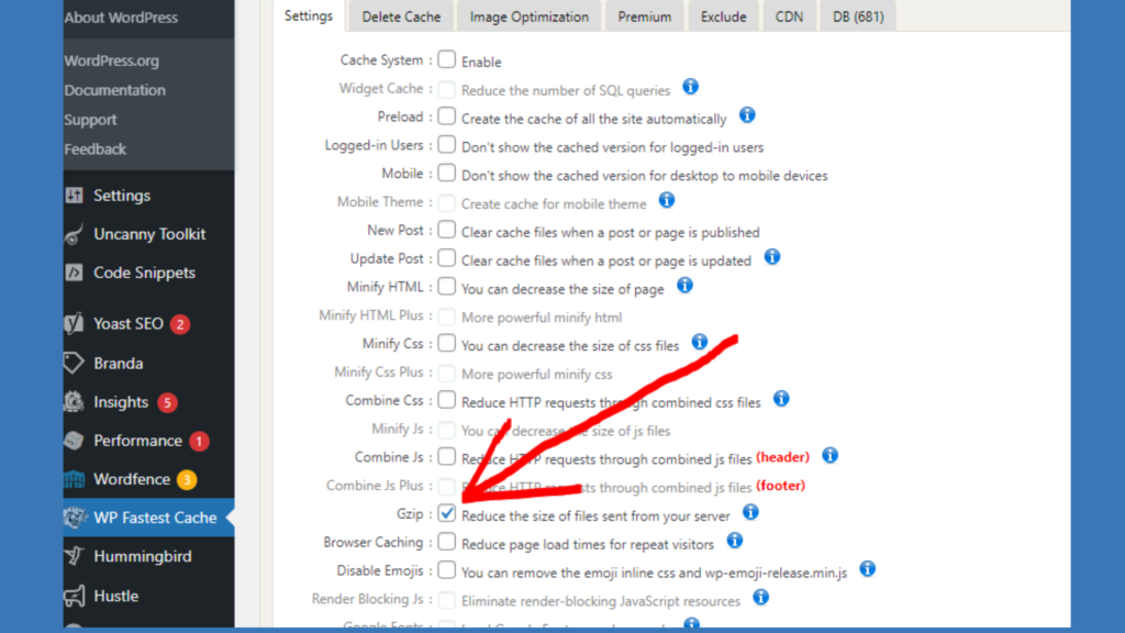 enable GZIP compression in WP Fastest Cache